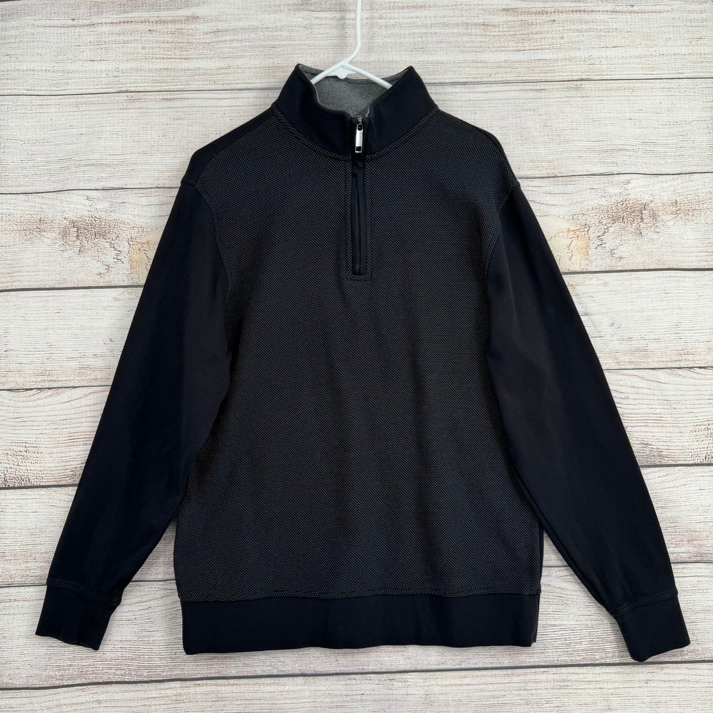Ted Baker Quarter Zip Pullover Mens Size M Black Grey Textured 1816488